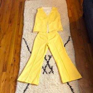 Vintage Yellow Plaid Vest Pant Suit